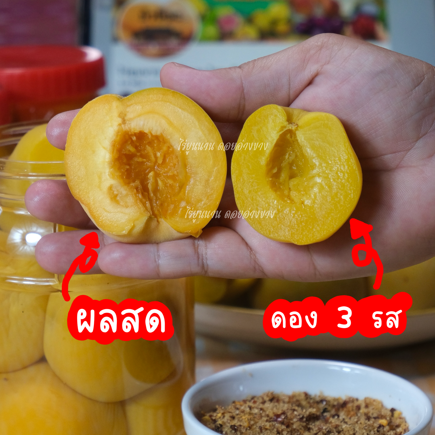ลูกพีชเจดดองสามรส 1 กระปุก 900 กรัม ผลไม้ดองคุณภาพพรีเมียม เปรี้ยวจี๊ดจ๊าด หวานกลมกล่อม เค็มนิดๆ
